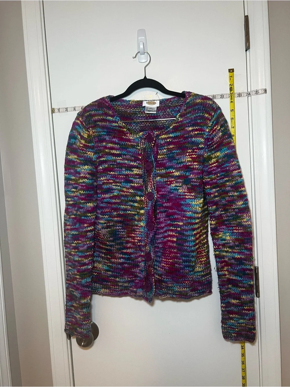 Vintage Talbots Multicolor Knit Cardigan in Purple, Green, Blue & Yellow Thick